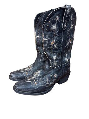 Embroidered Western Boots Black Size 9.5 Square Toe Leather